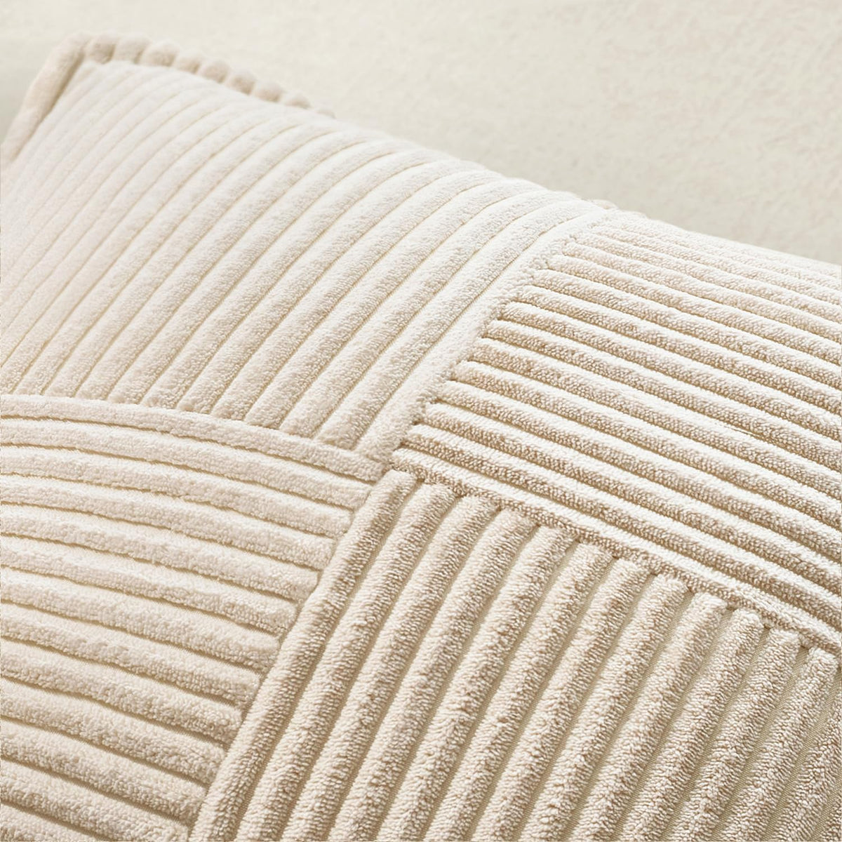 MIULEE Decorative Throw Pillow Covers for Couch Bed Livingroom 18x18 Inch Set of 2 Beige Boho Accent Throw Pllows Broadside Striped Patchwork Soft Corduroy Pillowcases