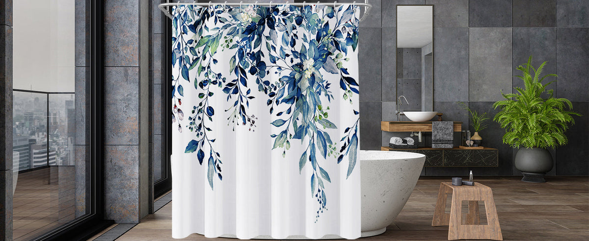 Shower Curtain Blue Eucalyptus Shower Curtains for Bathroom, Watercolor Leaf Shower Curtain Sets Waterproof Plant Shower Curtain Leaves Fabric Cloth Bathroom Curtains 72x72 inch with Hooks