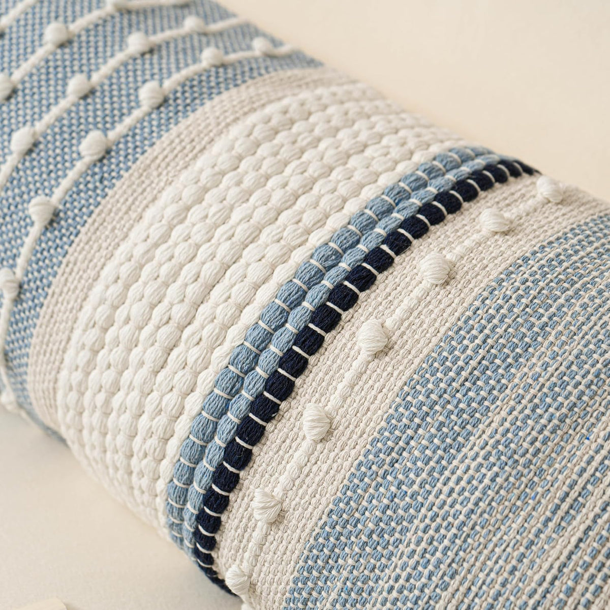 BlissBlush Coastal Blue Decorative Lumbar Pillow Cover 14x36 Boho Long Body Pillow for Bed Farmhouse Lumbar Throw Pillow for Couch Modern Accent Textured Throw Pillowcase