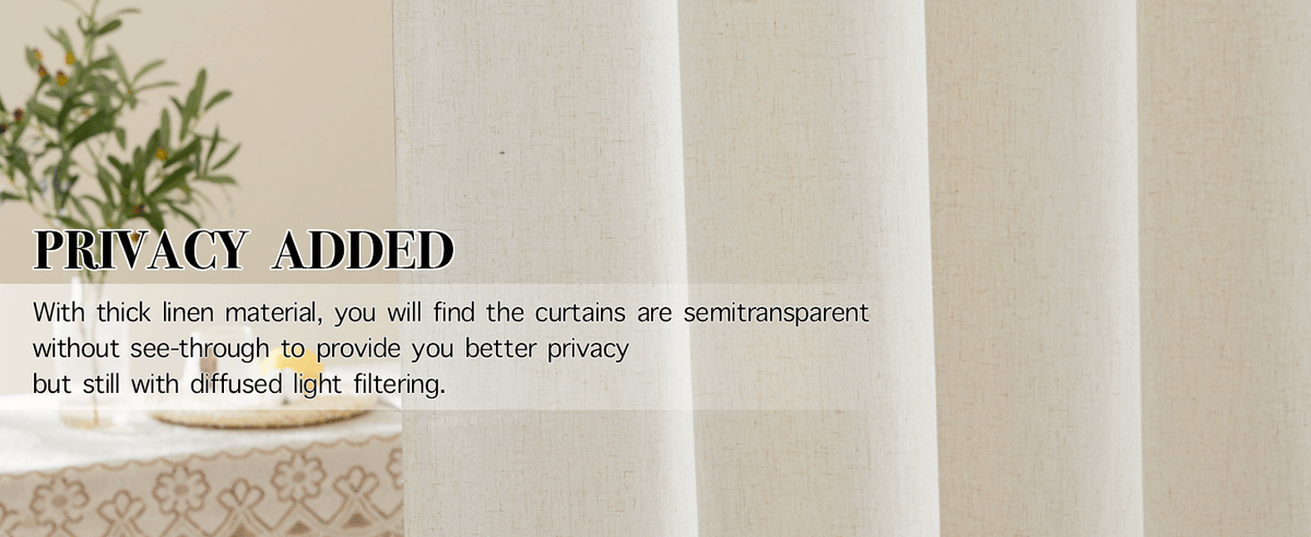 Natural Linen Curtains 84 inch Long 2 Panels Set, Grommet Top Thick Linen Burlap Semi Sheer Vertical Drapes Privacy Assured with Light Filtering for Bedroom/Living Room, W55 x L84