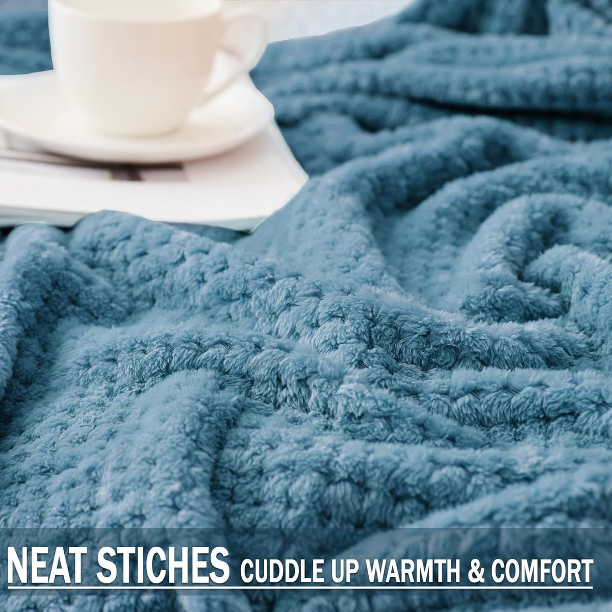 Fleece Throw Blanket Extra Large, Super Soft and Warm Blankets for Couch, Sofa and Bed Waffle Textured, Cozy, Fuzzy and Lightweight (Slate Blue, 50x70 Inches)