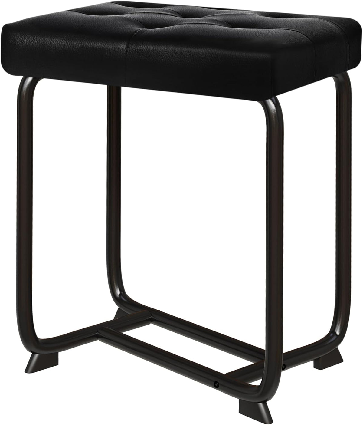 White Vanity Chair, Leather Vanity Stool, Small Stool Chair for Vanity, Square Ottoman Foot Stool, Makeup Vanity Chairs with Thick Padded Seat for Bathroom, Bedroom, Entryway, KFD01W