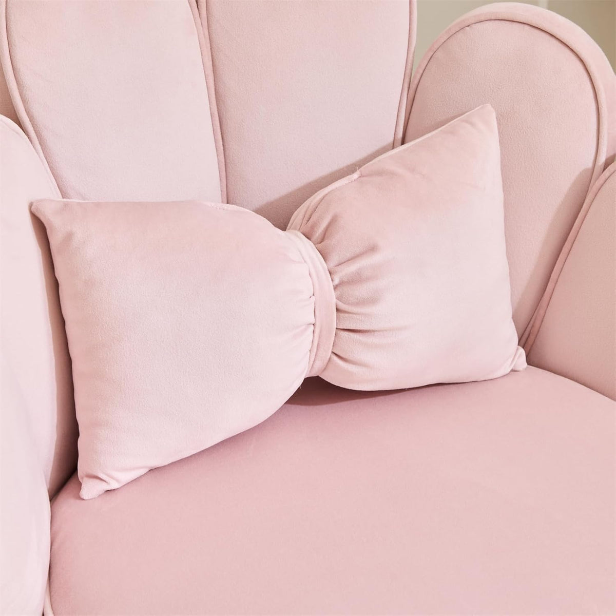 Makeup Vanity Chair with Back,Flower Cute Girls Desk Chair Comfy No Wheels,Modern Dining Chair,Small Accent Chair with Adustable Gold Legs&Bow Pillow for Home Office,Bedroom,Velvet,Pink