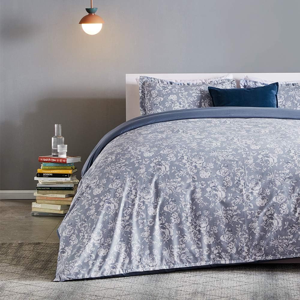 Floral Duvet Cover Set King, Pink Flower Plum Pattern Comforter Cover Set with 2 Pillowcases 3 Pieces Botanical Bedding Set with Zipper Closure for Kids 90"x103"(Not Comforter)