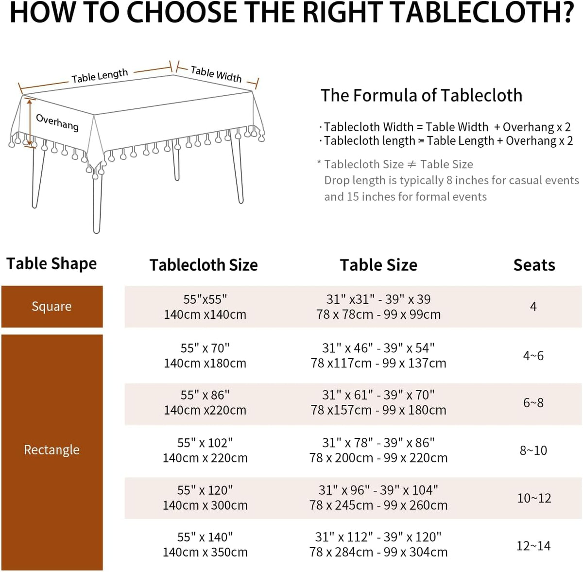 Deep Dream Tablecloths, Waterproof Table Cloth, Linens Wrinkle Free Anti-Fading, Rustic Table Cover Decoration for Kitchen Dinning Christmas (Rectangle/Oblong, 55''x70'',4-6 Seats, Light Coffee)
