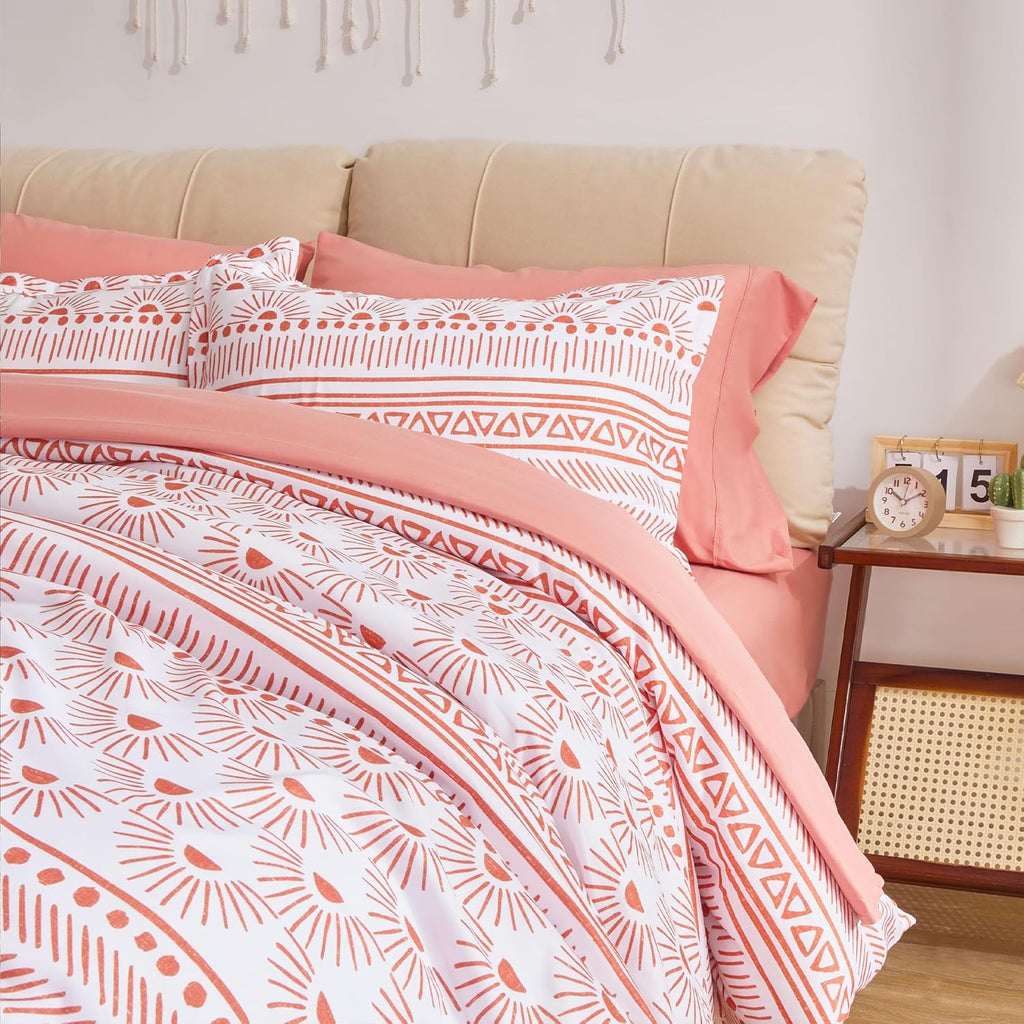Floral Duvet Cover Set King, Pink Flower Plum Pattern Comforter Cover Set with 2 Pillowcases 3 Pieces Botanical Bedding Set with Zipper Closure for Kids 90"x103"(Not Comforter)