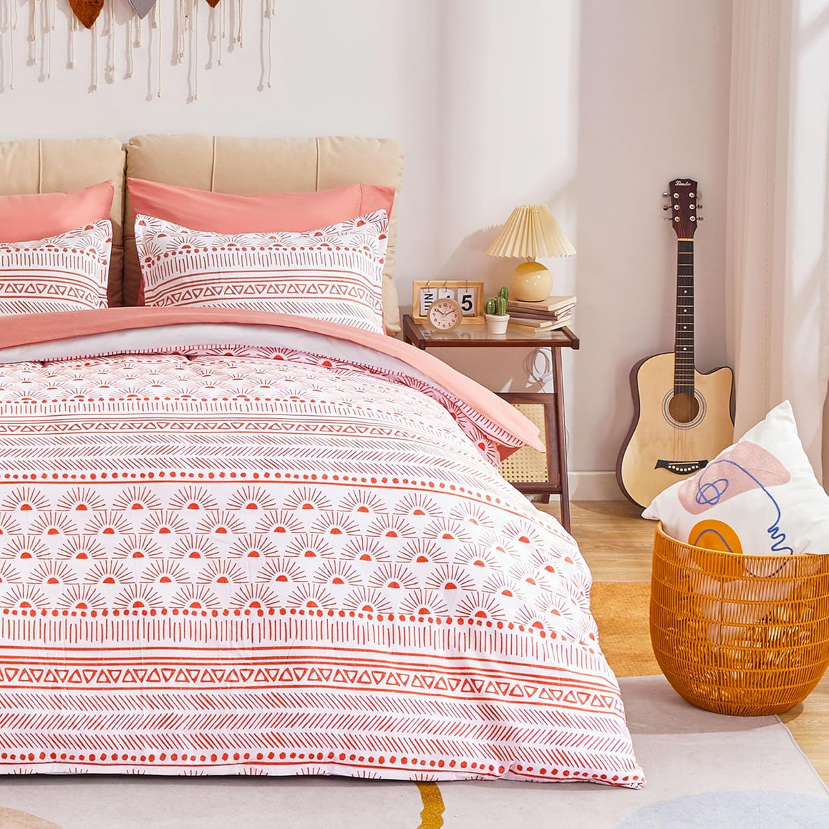 Floral Duvet Cover Set King, Pink Flower Plum Pattern Comforter Cover Set with 2 Pillowcases 3 Pieces Botanical Bedding Set with Zipper Closure for Kids 90"x103"(Not Comforter)