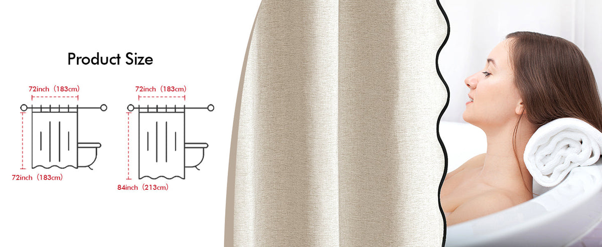 Beige Scalloped Shower Curtain Linen Textured with 12 Metal Hooks Cute Heavy Duty Washable Waterproof Neutral Thick Cloth Shower Curtains with Black Border for Bathroom Bathtub,W72*L72 Cream
