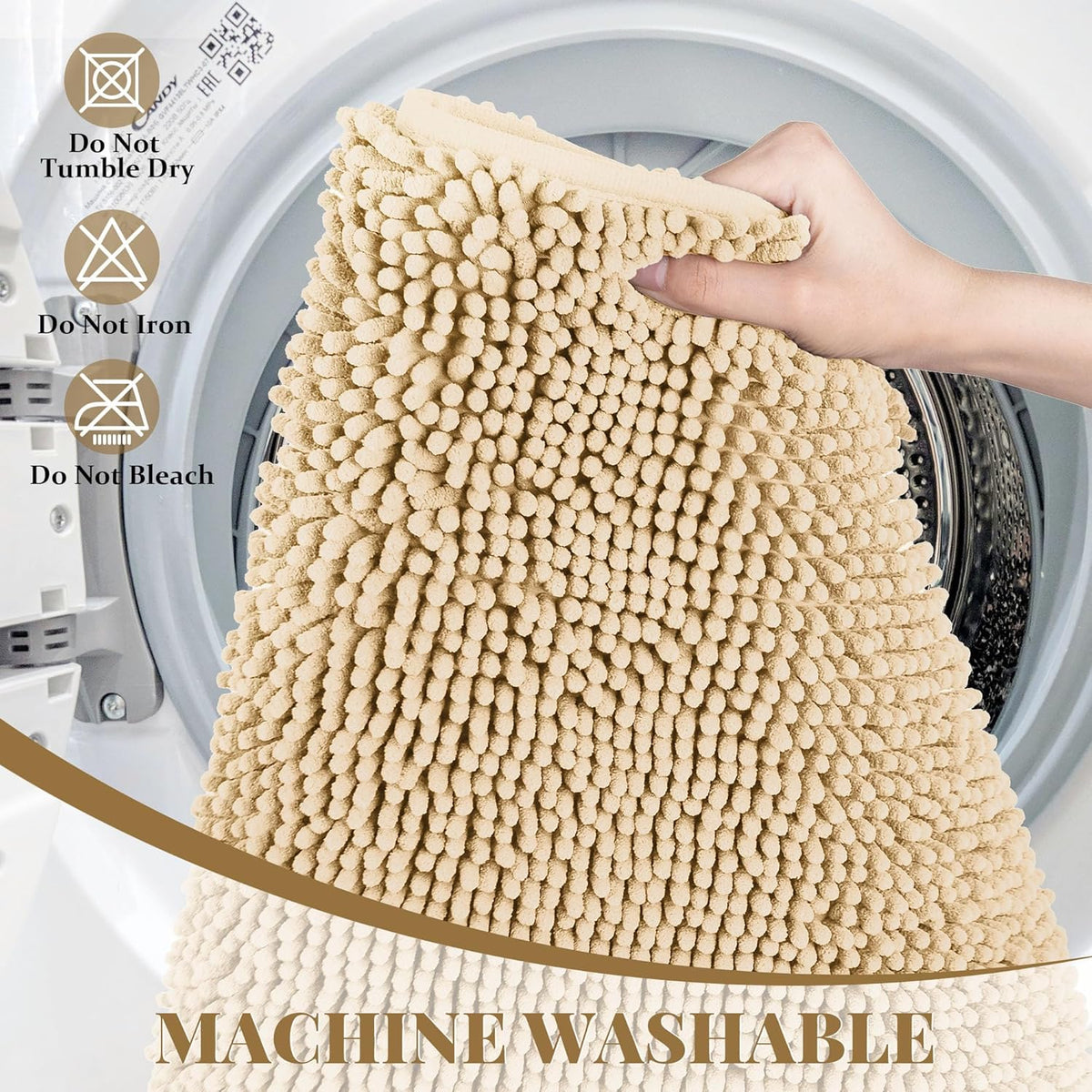 Bathroom Rugs Mat 60 x 36, Thick Soft Absorbent Chenille Bath Rugs, Rubber Backing Bath Mats for Bathroom Floor, Tub, Shower, Bedroom, Home Decor Accessories, Quick Dry Machine Washable, Beige