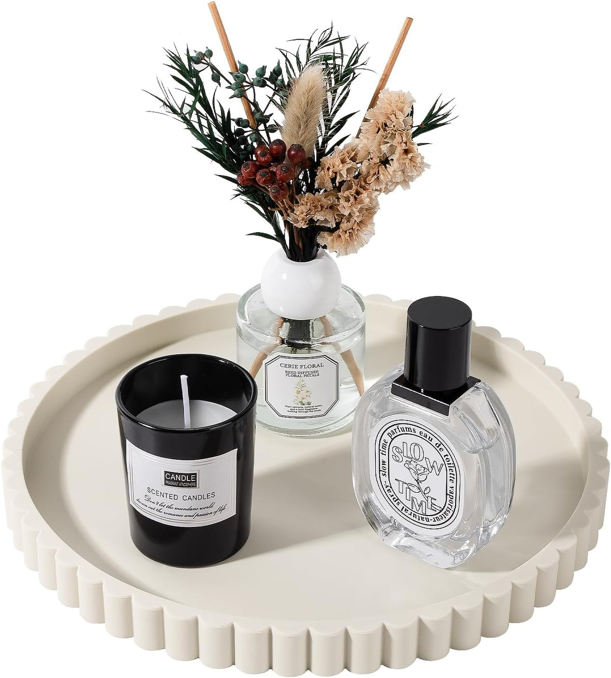 Round Bathroom Tray Silicone Kitchen Counter Decor Vanity Organizer Decorative Coffee Table Tray for Perfume, Candle, Soap Dish, 9 Inch, Black