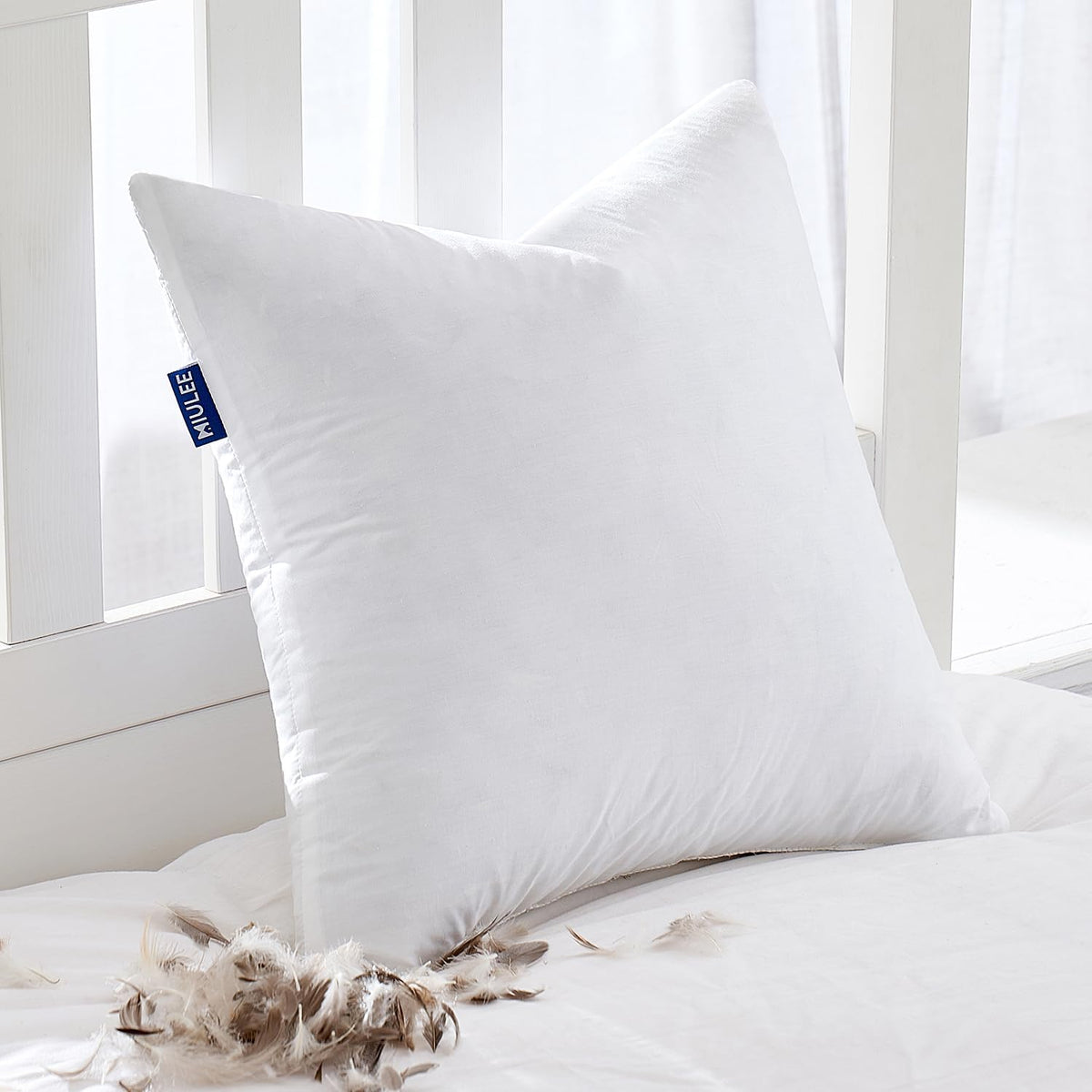 MIULEE 26x26 Euro Pillow Inserts,Set of 2 Down Feather Throw Pillows for Couch Sofa Bed, Decorative Fluffy Throw Pillow Inserts Cotton Fabric,White