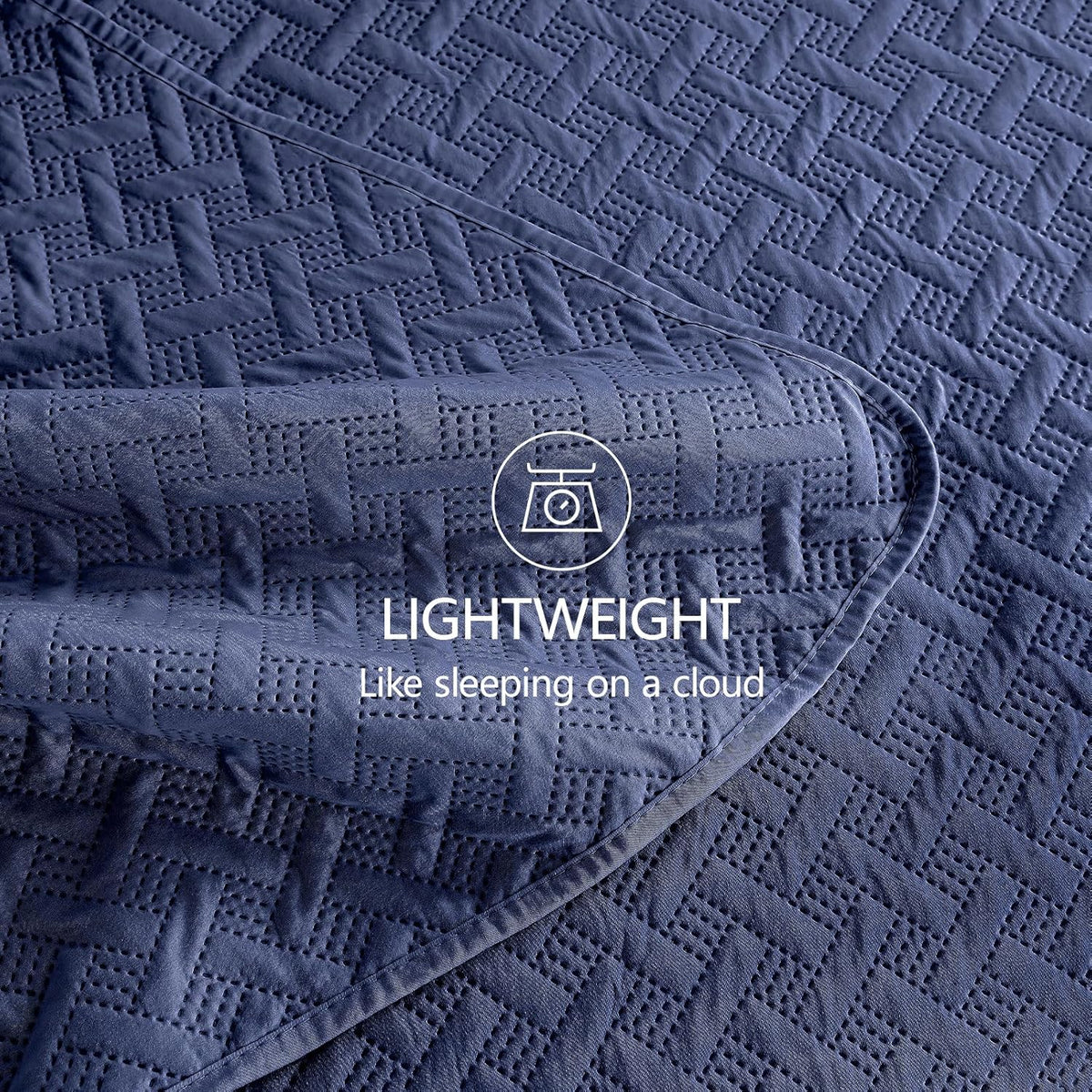 Quilts Queen Size - Ultra Soft Navy Blue Quilt Lightweight Microfiber Bedspreads, Classic Basket Weave Pattern Bedspread Bed Coverlet 3 Pieces for All-Season (1 Quilt, 2 Pillow Shams) | Breathable material, Easy care