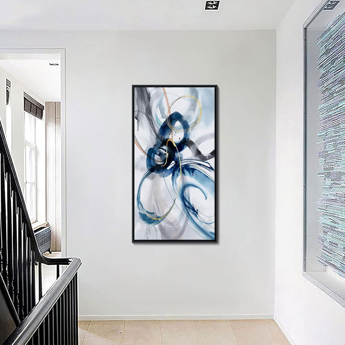 Large Wall Art for Living Room - Abstract Wall Decor Framed Picture Artwork for Wall Decorative Paintings Blue and White Modern Office Bedroom Art