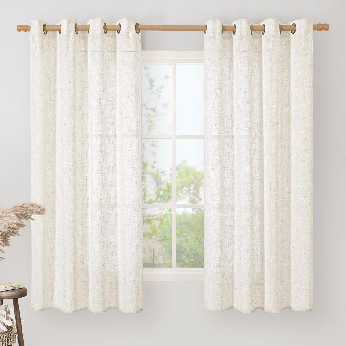 Natural Ivory Linen Semi Sheer Curtains 84 inch Length, Cream Light Filtering Soft Thick Neutral Living Room Drapes with Bronze Grommet for Bedroom/Farmhouse, 2 Panels, 52 x 84 Inch