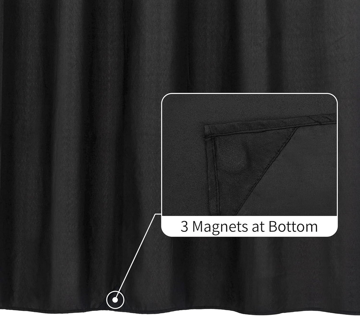 Waterproof Fabric Shower Curtain Soft Hotel Quality - 3 Magnets at Bottom, Premium Black Shower Curtain Liner for Bathroom, Light-Weight Cloth & Washable - 72x72, Black